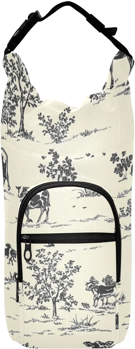 Versatile Insulated Water Bottle Bag, Fits 20oz-40oz Bottles, Lightweight & Adjustable for Commuting, Travel, Hiking & Outdoor Adventures, Prairie Cow