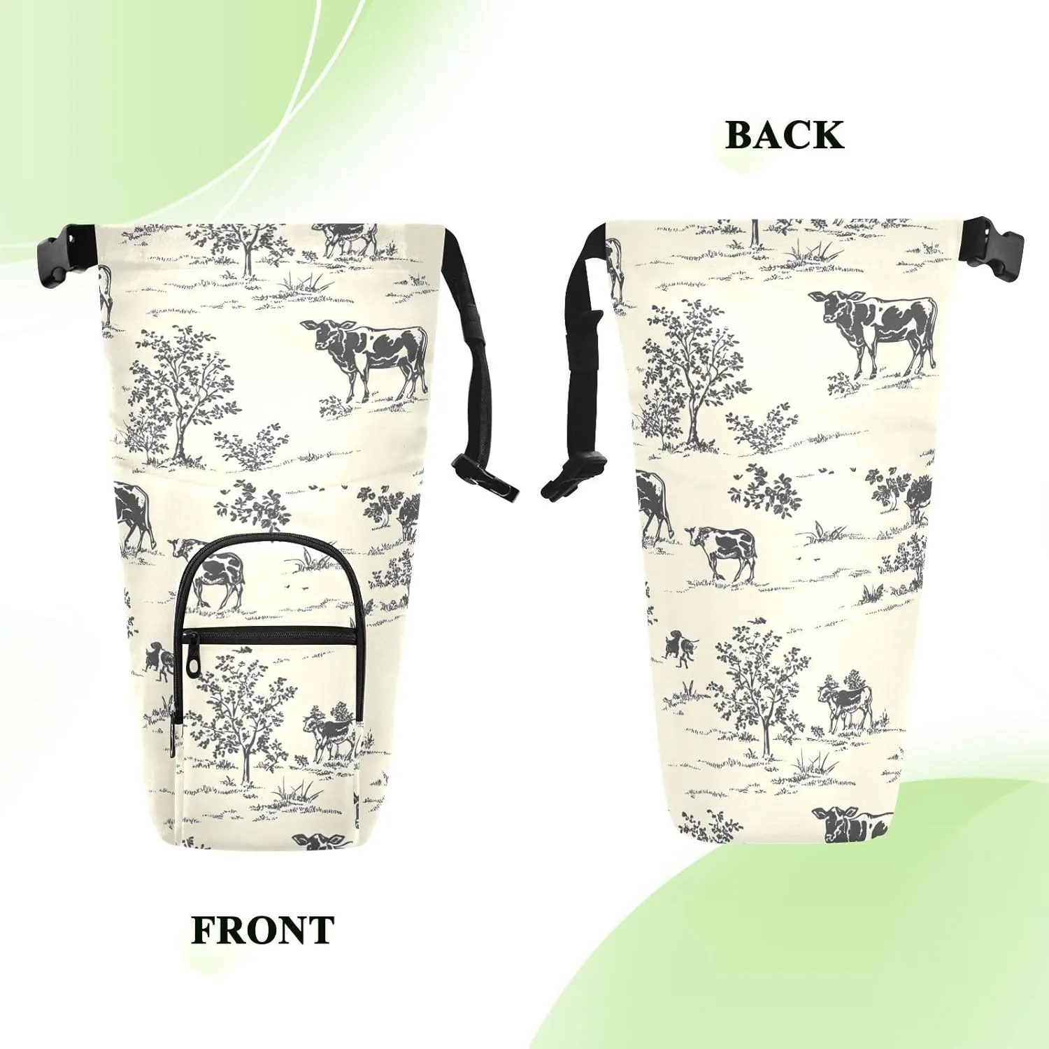 Versatile Insulated Water Bottle Bag, Fits 20oz-40oz Bottles, Lightweight & Adjustable for Commuting, Travel, Hiking & Outdoor Adventures, Prairie Cow