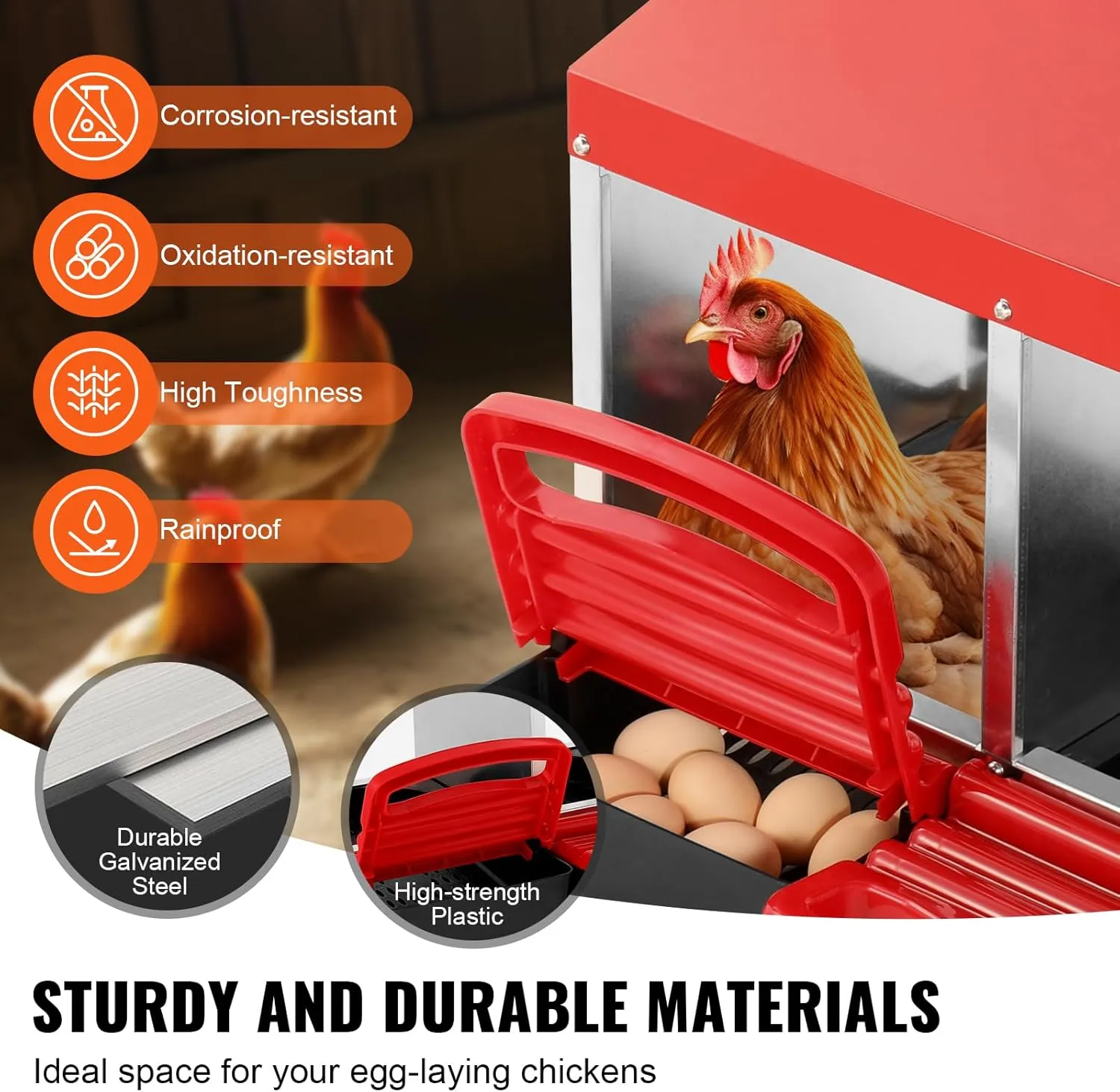 VEVOR Chicken Nest Box, 8-Compartment, 30 to 45 in Stable & Corrosion-Resistant Metal Nesting Boxes with Inclined Nesting Boxes, Bottom Holes & Resting Platform, Fit for Different Chicken Breeds