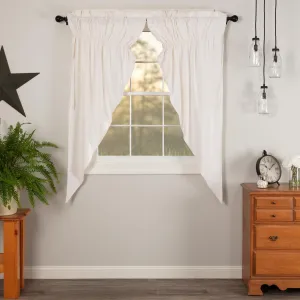 VHC Brands Simple Life Flax Solid Color Cotton Linen Blend Farmhouse Curtains Rod Pocket Drawstring Ties Prairie Panel Pair, Antique White Light Creme