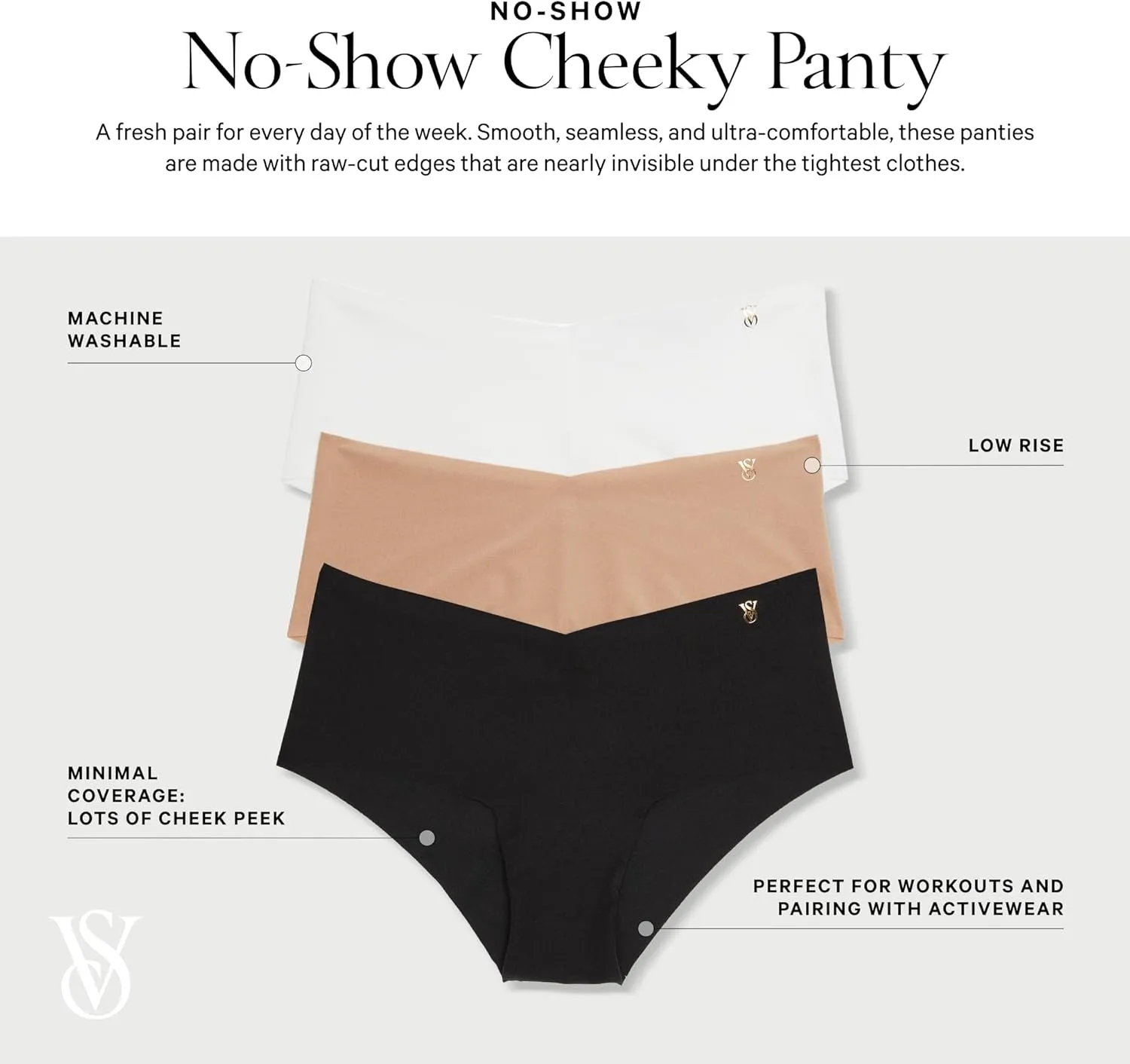 Victoria's Secret Women's No Show Cheeky Underwear, Minimal Coverage Panties for Women, Multi Pack (XS-XXL)