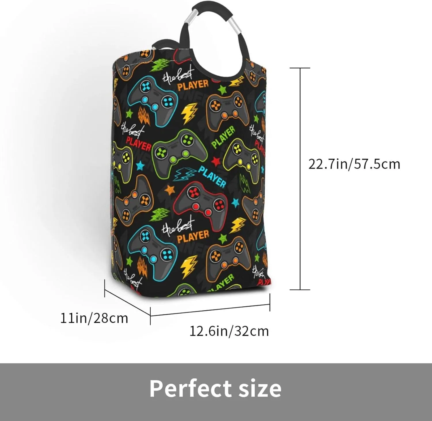 Video Game Joysticks Laundry Basket with Handles Gaming Theme Laundry Hamper Toys Storage Organizer Foldable Bucket Washing Bin Dirty Clothes Bag for Home Bathroom Bedroom Dorm