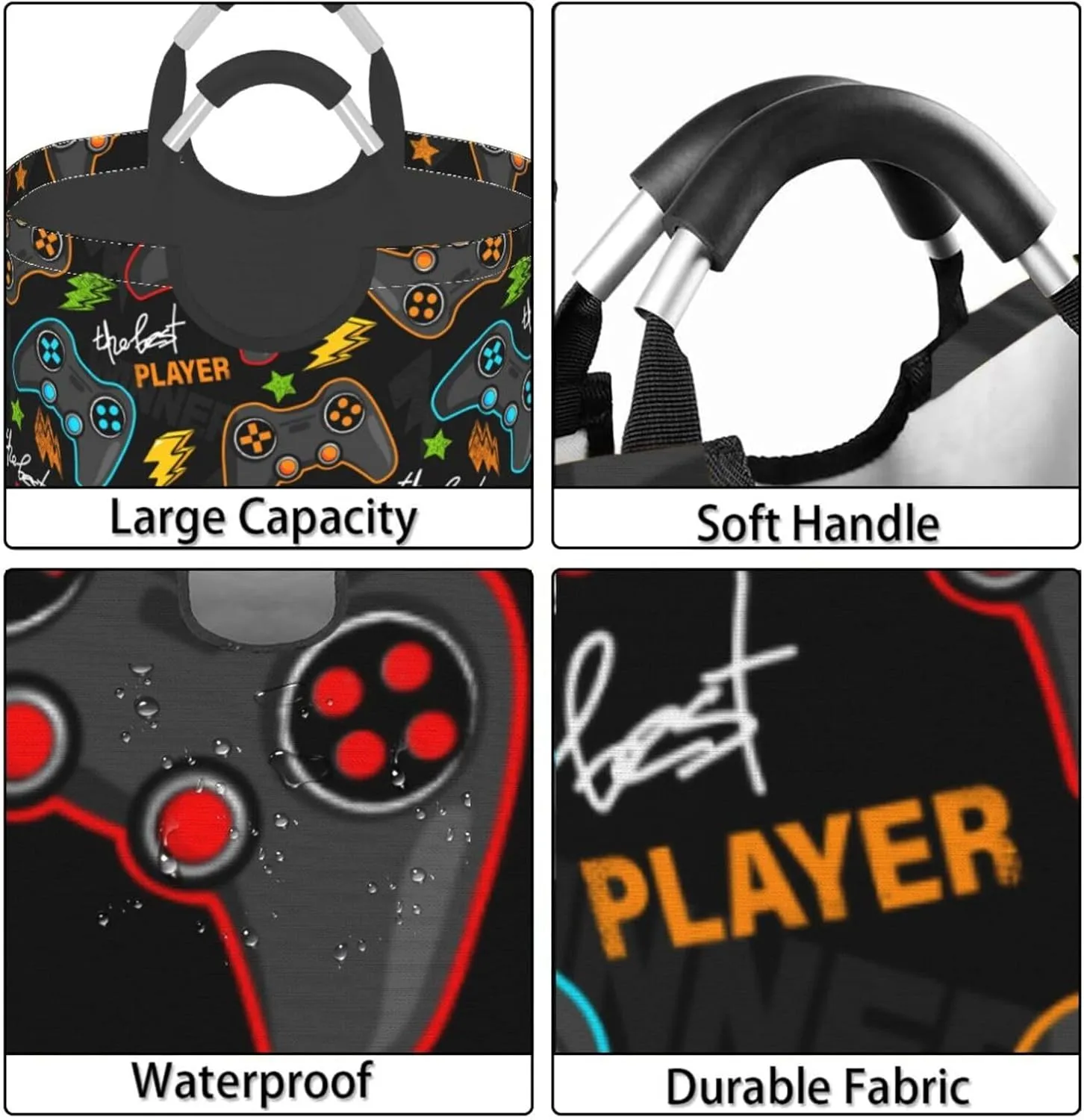 Video Game Joysticks Laundry Basket with Handles Gaming Theme Laundry Hamper Toys Storage Organizer Foldable Bucket Washing Bin Dirty Clothes Bag for Home Bathroom Bedroom Dorm