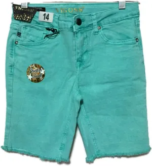 VIGOSS Girl's Stretch Denim Shorts with Adjustable Waistband (10, Washed Green)