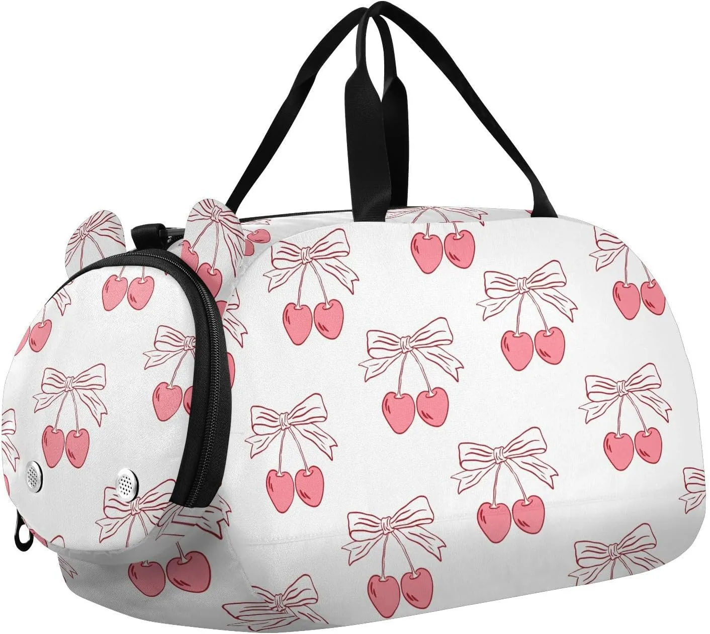 VIGTRO Cherry Bows Kids Overnight Travel Duffel Bag Sport Gym Bag for Boys Girls with Shoe Compartment, Pink Carry On Weekender Luggage Bag for Dance Swim Yoga