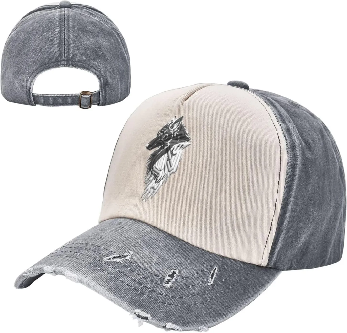 Viking Norse Wolf Raven Baseball Caps for Men Or Women Washed Denim Cowboy Trucker Hat Dark Red