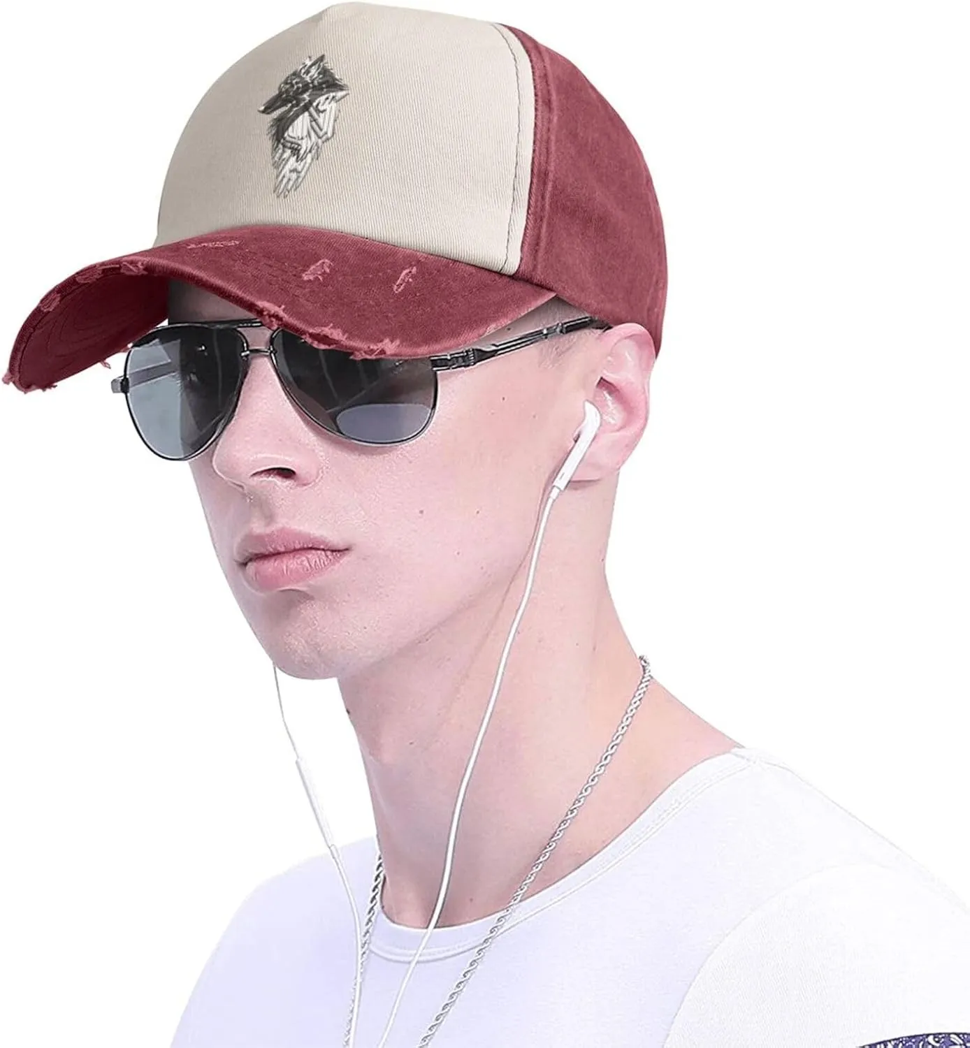 Viking Norse Wolf Raven Baseball Caps for Men Or Women Washed Denim Cowboy Trucker Hat Dark Red