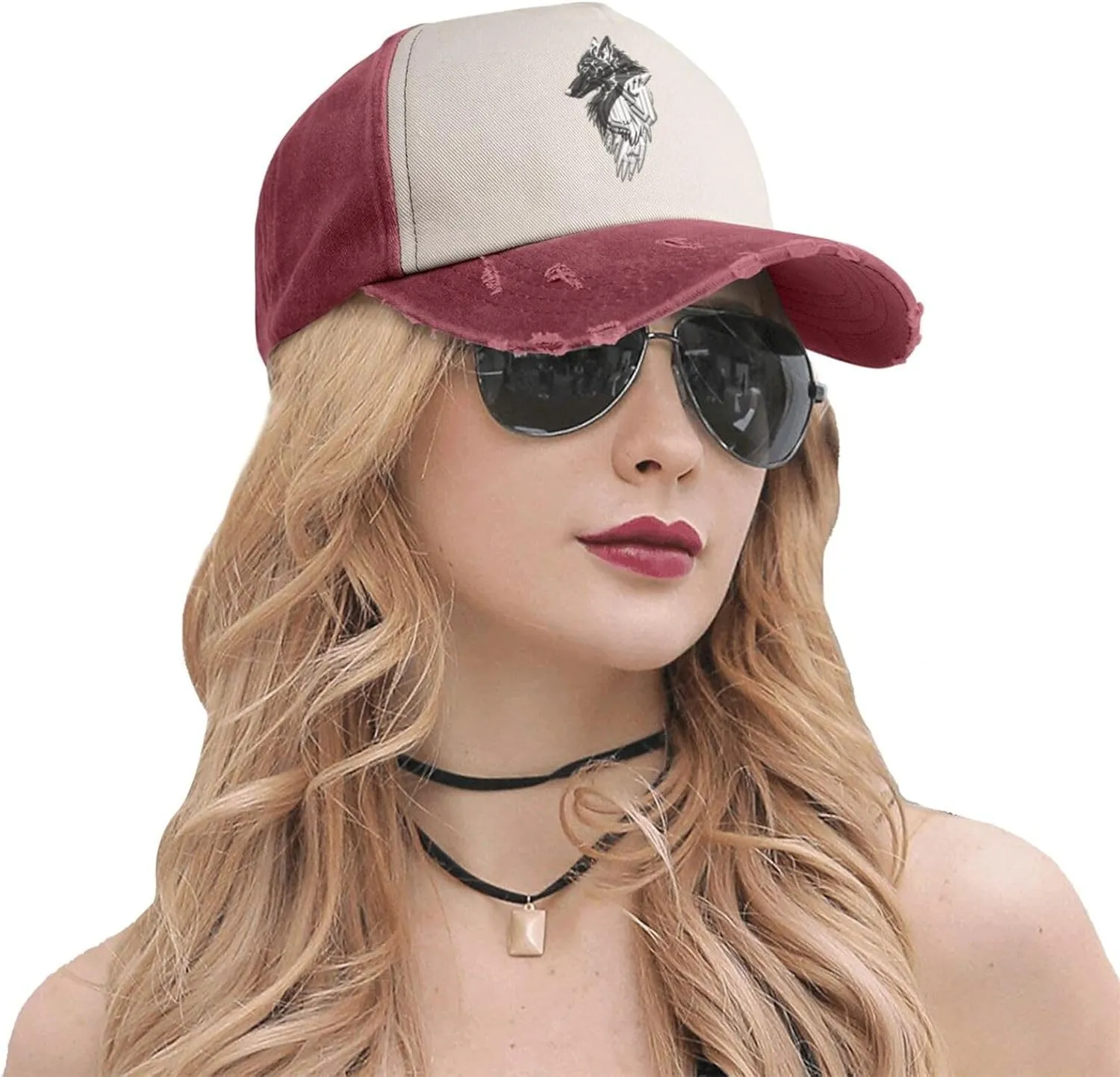 Viking Norse Wolf Raven Baseball Caps for Men Or Women Washed Denim Cowboy Trucker Hat Dark Red