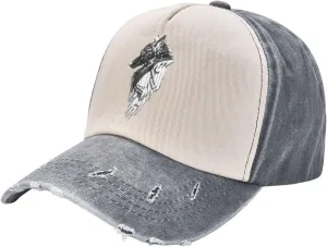 Viking Norse Wolf Raven Baseball Caps for Men Or Women Washed Denim Cowboy Trucker Hat Dark Red