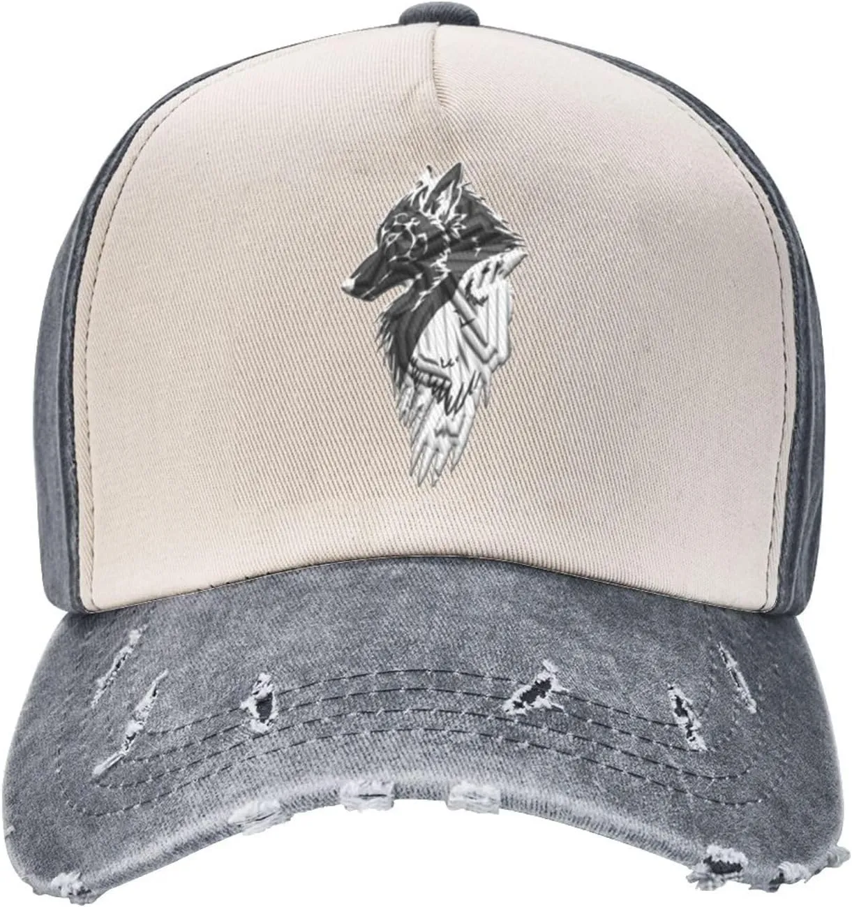 Viking Norse Wolf Raven Baseball Caps for Men Or Women Washed Denim Cowboy Trucker Hat Dark Red