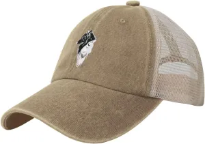 Viking Norse Wolf Raven Rune Outdoor Adjustable Washed Denim Mesh Hat Denim Baseball Cap Cowboy Hat