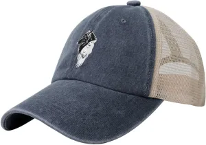 Viking Norse Wolf Raven Rune Outdoor Adjustable Washed Denim Mesh Hat Denim Baseball Cap Cowboy Hat