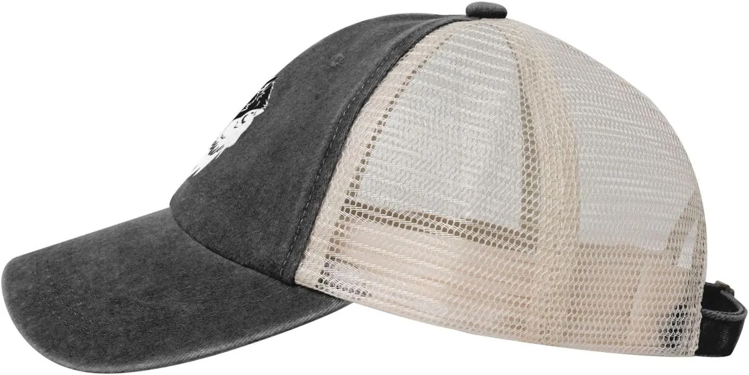 Viking Norse Wolf Raven Rune Outdoor Adjustable Washed Denim Mesh Hat Denim Baseball Cap Cowboy Hat