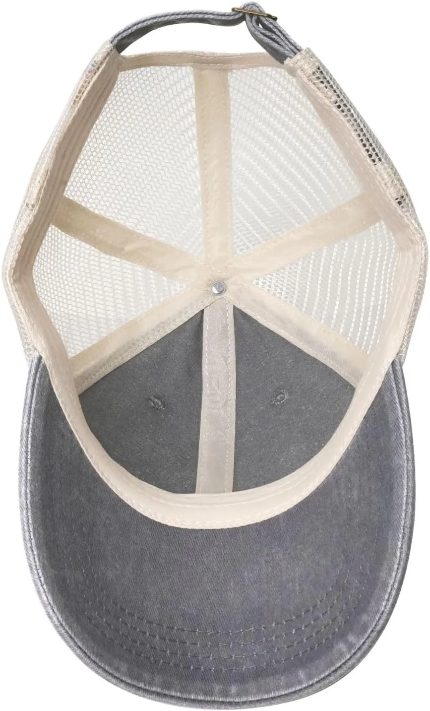 Viking Norse Wolf Raven Rune Outdoor Adjustable Washed Denim Mesh Hat Denim Baseball Cap Cowboy Hat