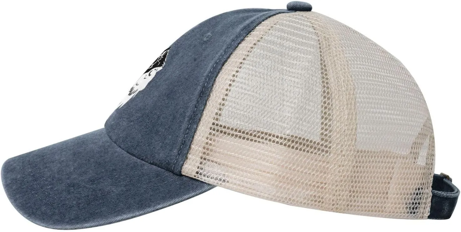 Viking Norse Wolf Raven Rune Outdoor Adjustable Washed Denim Mesh Hat Denim Baseball Cap Cowboy Hat