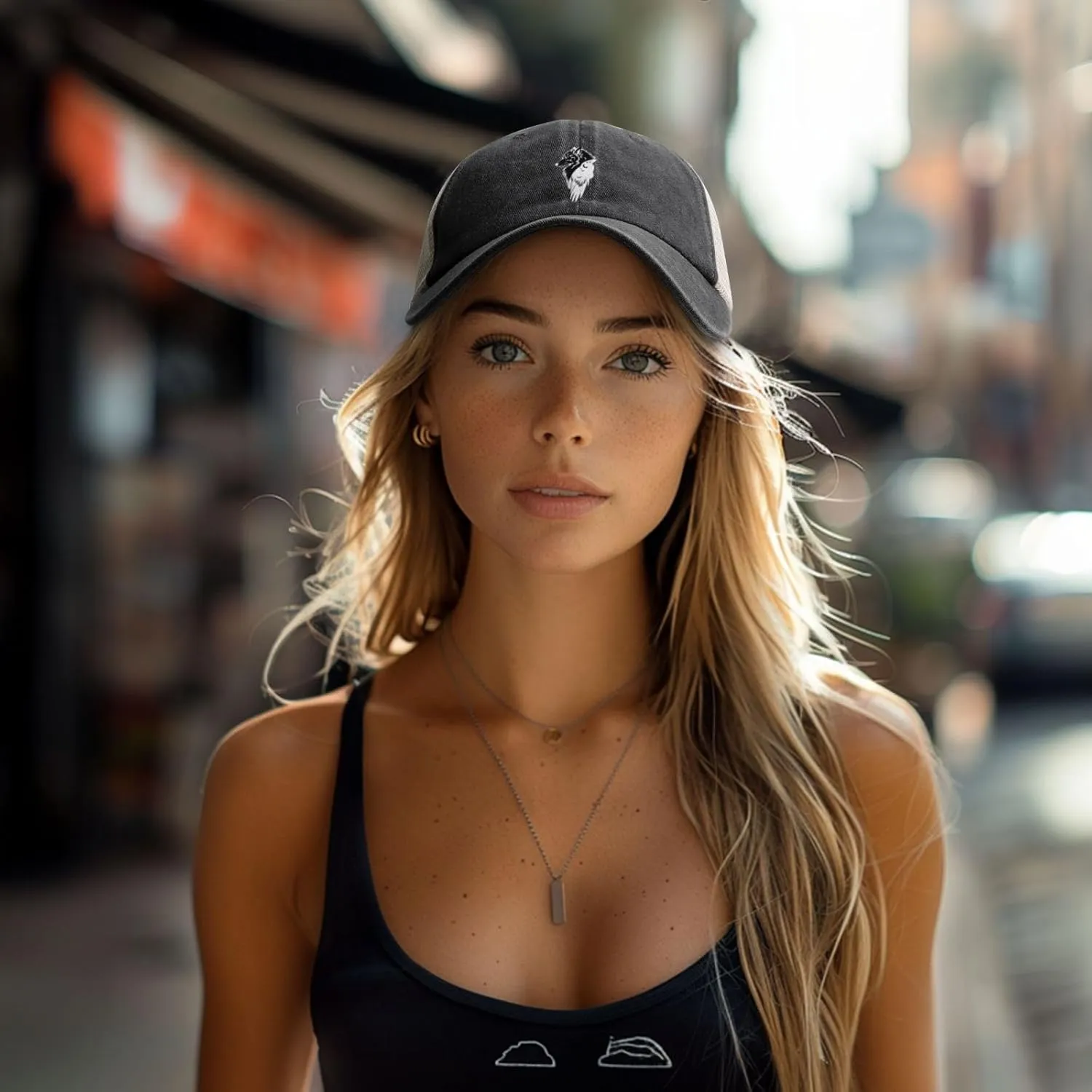 Viking Norse Wolf Raven Rune Outdoor Adjustable Washed Denim Mesh Hat Denim Baseball Cap Cowboy Hat
