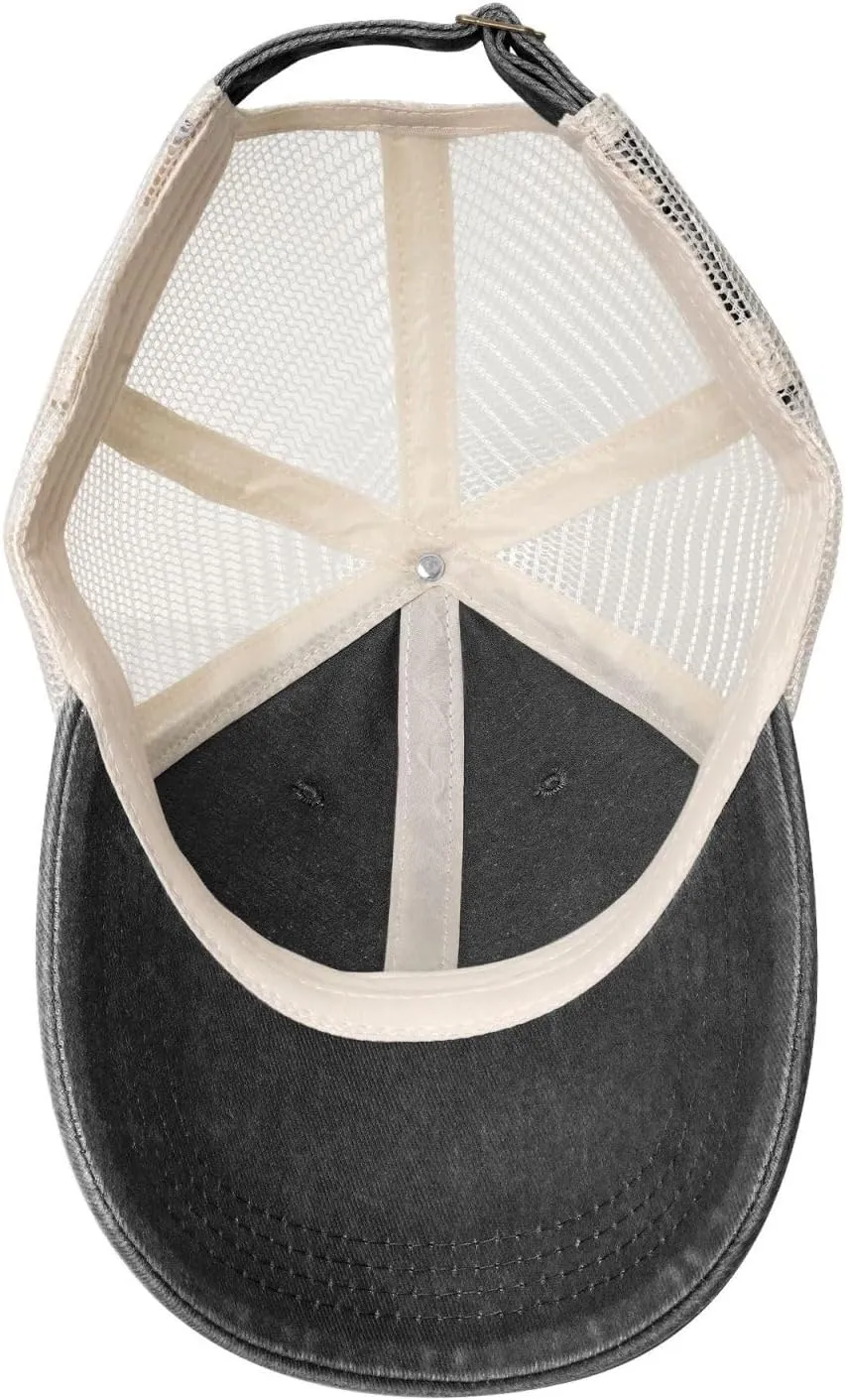 Viking Norse Wolf Raven Rune Outdoor Adjustable Washed Denim Mesh Hat Denim Baseball Cap Cowboy Hat