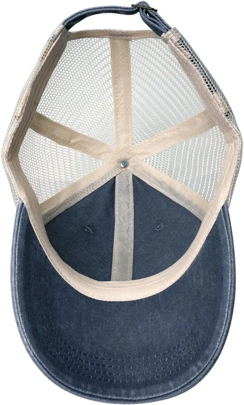 Viking Norse Wolf Raven Rune Outdoor Adjustable Washed Denim Mesh Hat Denim Baseball Cap Cowboy Hat