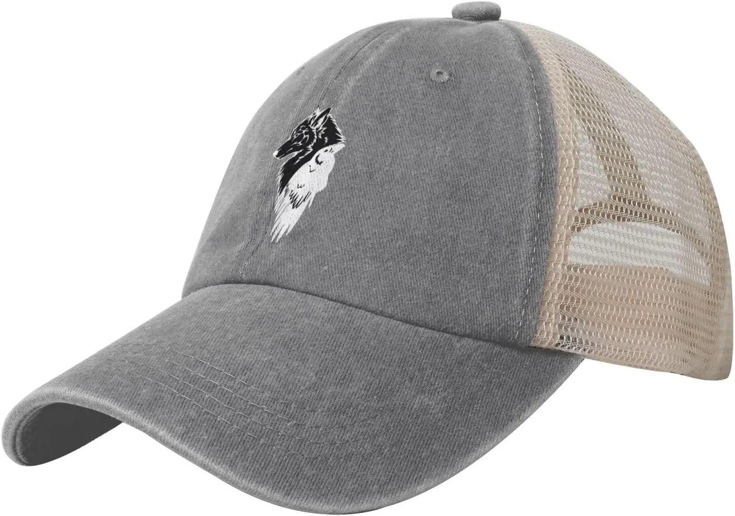 Viking Norse Wolf Raven Rune Outdoor Adjustable Washed Denim Mesh Hat Denim Baseball Cap Cowboy Hat