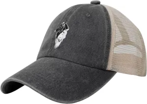 Viking Norse Wolf Raven Rune Outdoor Adjustable Washed Denim Mesh Hat Denim Baseball Cap Cowboy Hat