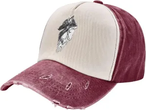 Viking Norse Wolf Raven,Denim Baseball Caps - Vintage Trucker Hats Dark Red
