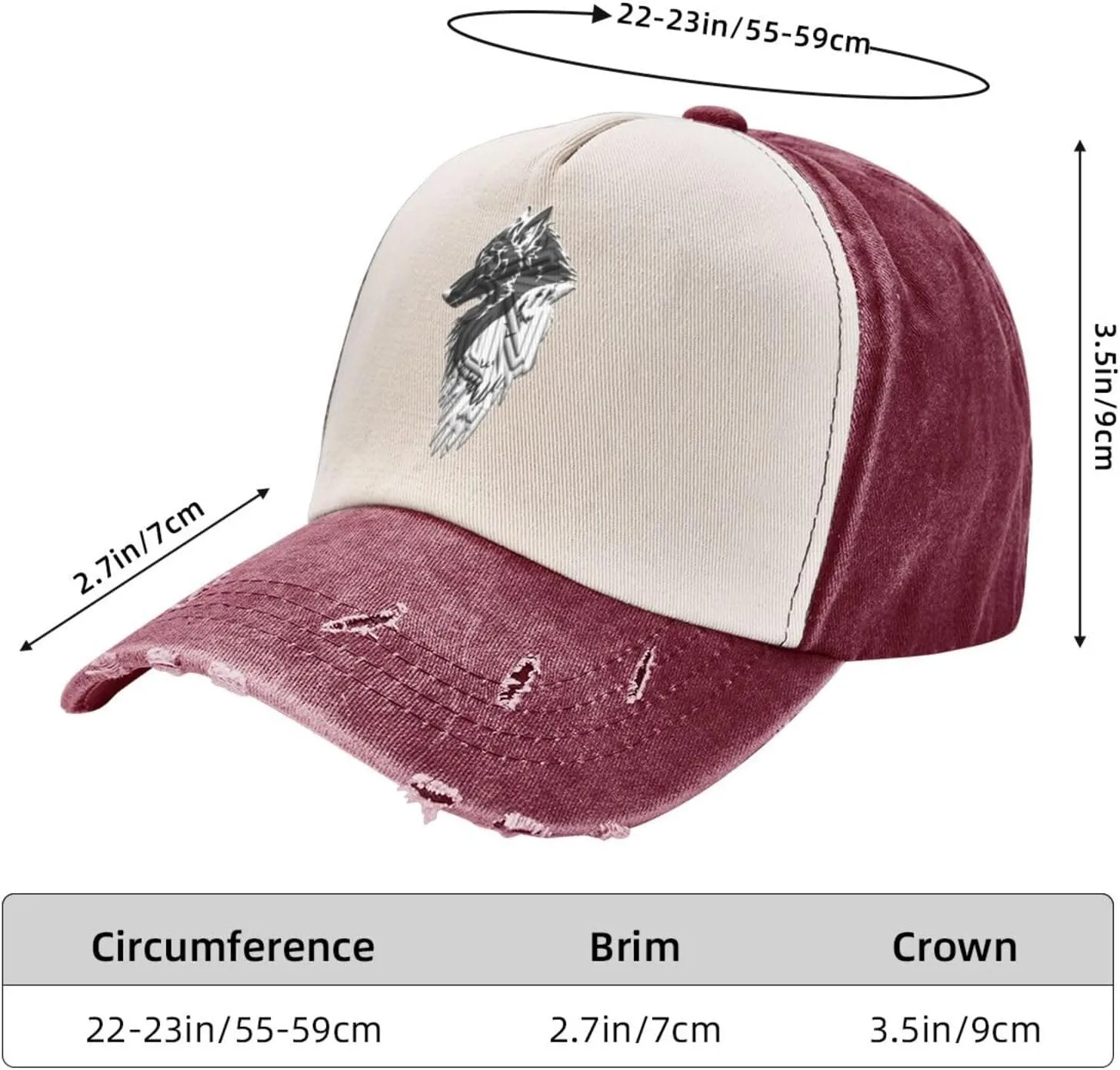 Viking Norse Wolf Raven,Denim Baseball Caps - Vintage Trucker Hats Dark Red