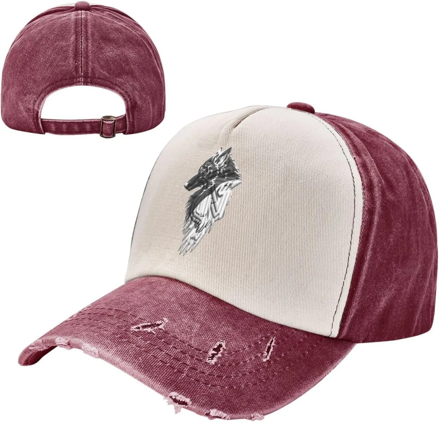 Viking Norse Wolf Raven,Denim Baseball Caps - Vintage Trucker Hats Dark Red