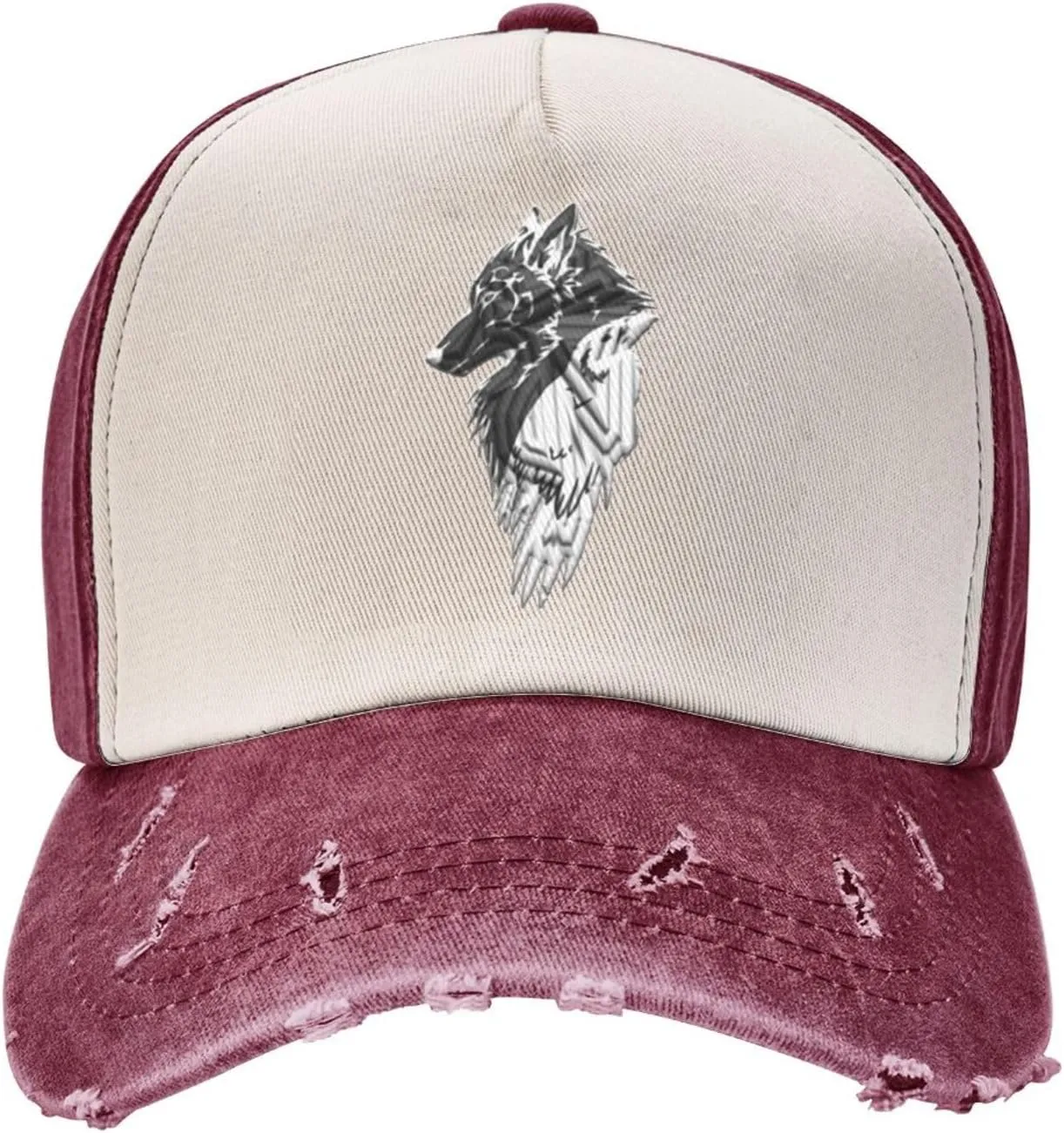 Viking Norse Wolf Raven,Denim Baseball Caps - Vintage Trucker Hats Dark Red