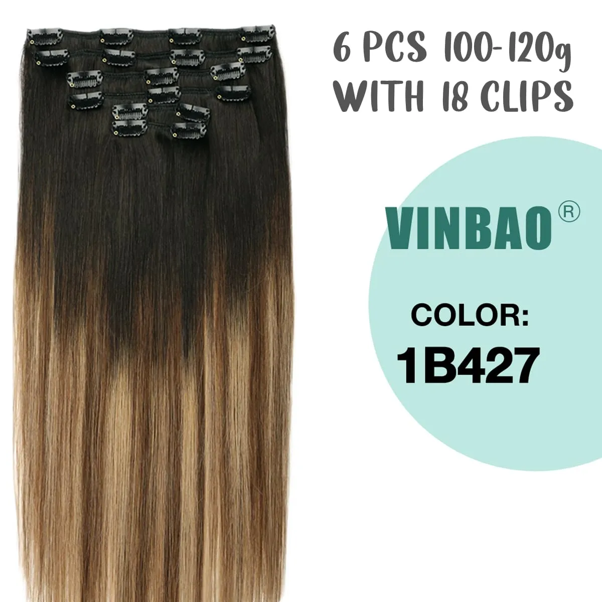 VINBAO 16 Inch Clip in Extension Real Hair Clip in Extensions Human Hair 100 Grams 6 Pieces Color 1B/4/27 Dark Roots to Blonde Balayage Sew in Clips for Extension Natural Hair (#1B/4/27, 16'')
