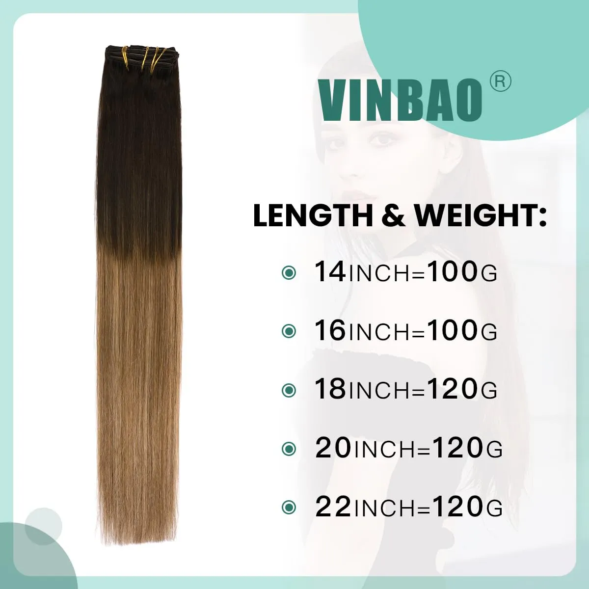 VINBAO 16 Inch Clip in Extension Real Hair Clip in Extensions Human Hair 100 Grams 6 Pieces Color 1B/4/27 Dark Roots to Blonde Balayage Sew in Clips for Extension Natural Hair (#1B/4/27, 16'')
