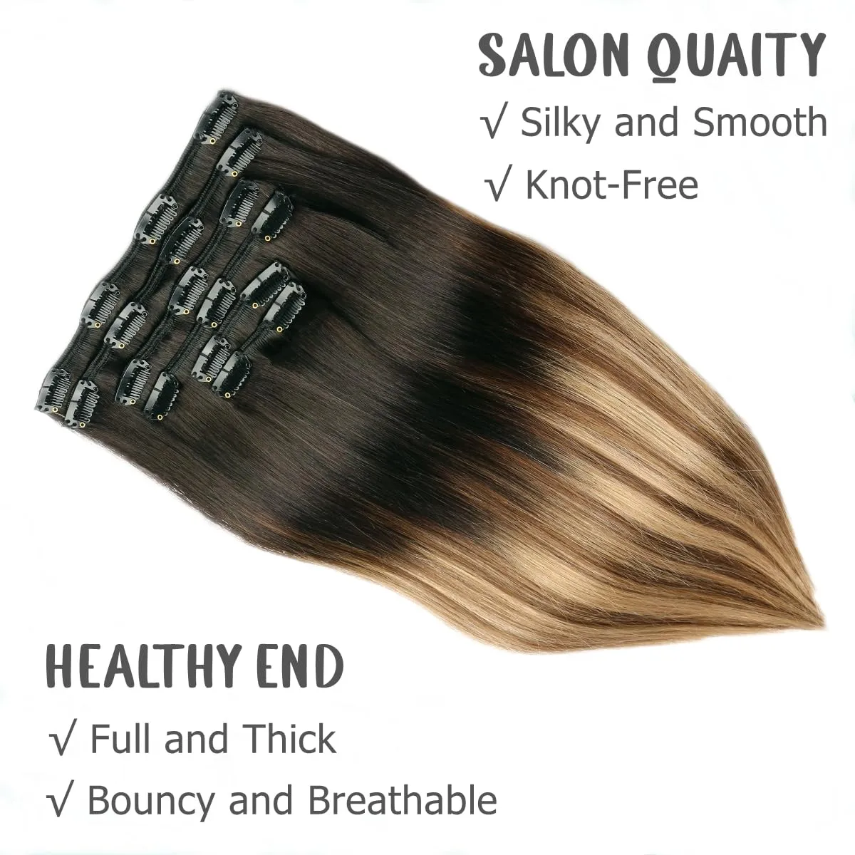 VINBAO 16 Inch Clip in Extension Real Hair Clip in Extensions Human Hair 100 Grams 6 Pieces Color 1B/4/27 Dark Roots to Blonde Balayage Sew in Clips for Extension Natural Hair (#1B/4/27, 16'')