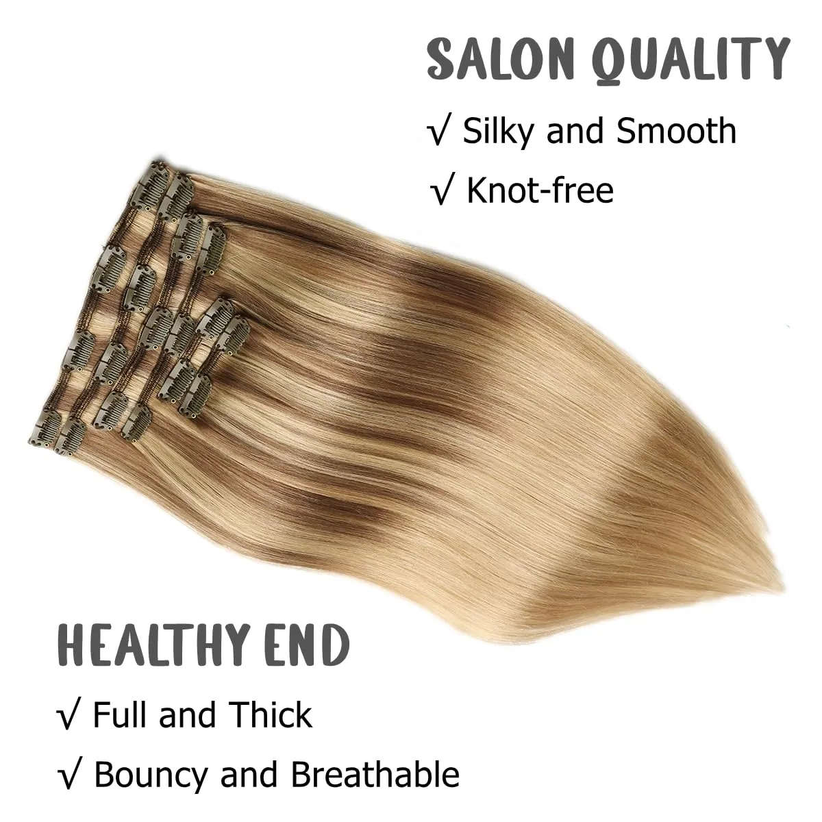 VINBAO Human Hair Extensions Clip in Balayage Light Brown to Caramel Blonde 16 Inch 100g 6pcs Remy Clip in Hair Extensions Straight Thick Hair Extension (#10/16/16, 16'')