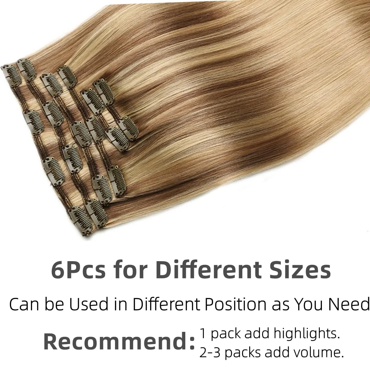 VINBAO Human Hair Extensions Clip in Balayage Light Brown to Caramel Blonde 16 Inch 100g 6pcs Remy Clip in Hair Extensions Straight Thick Hair Extension (#10/16/16, 16'')