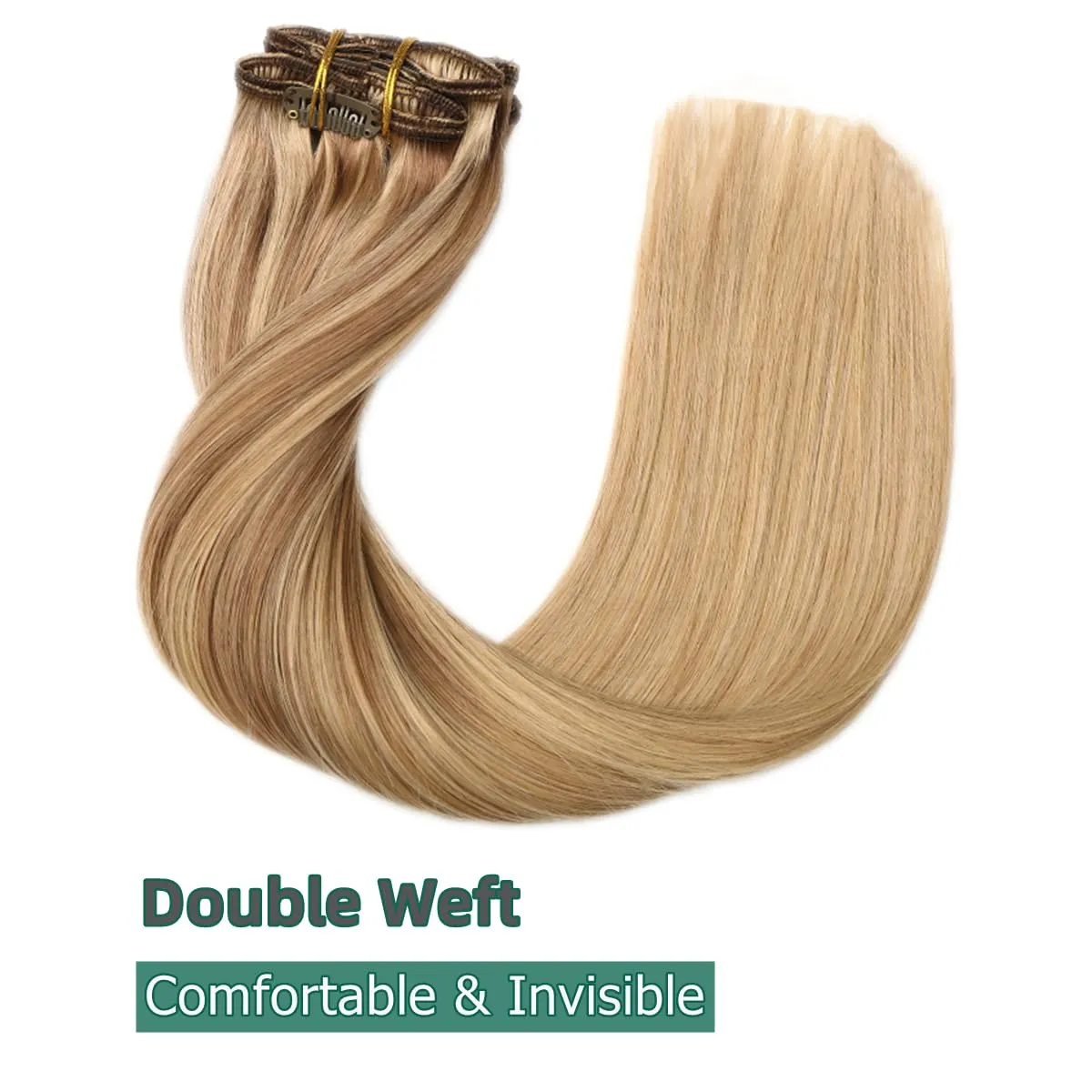 VINBAO Human Hair Extensions Clip in Balayage Light Brown to Caramel Blonde 16 Inch 100g 6pcs Remy Clip in Hair Extensions Straight Thick Hair Extension (#10/16/16, 16'')