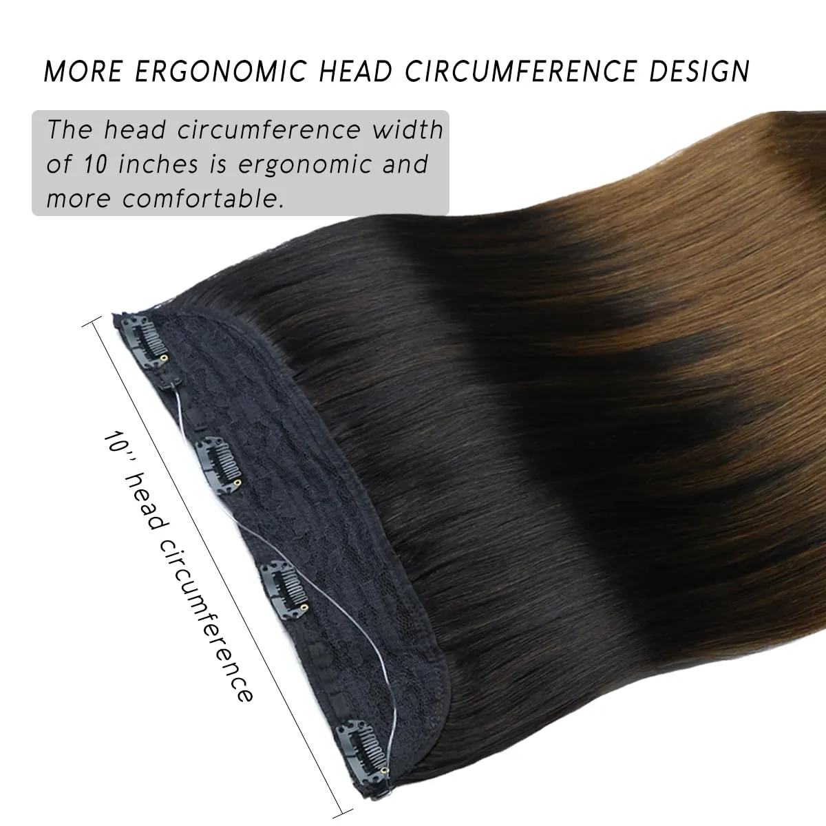 VINBAO Human Hair Extensions - Ombre Natural Black to Medium Brown - 18 Inch 85g Transparent Invisible Wire (1BT4)
