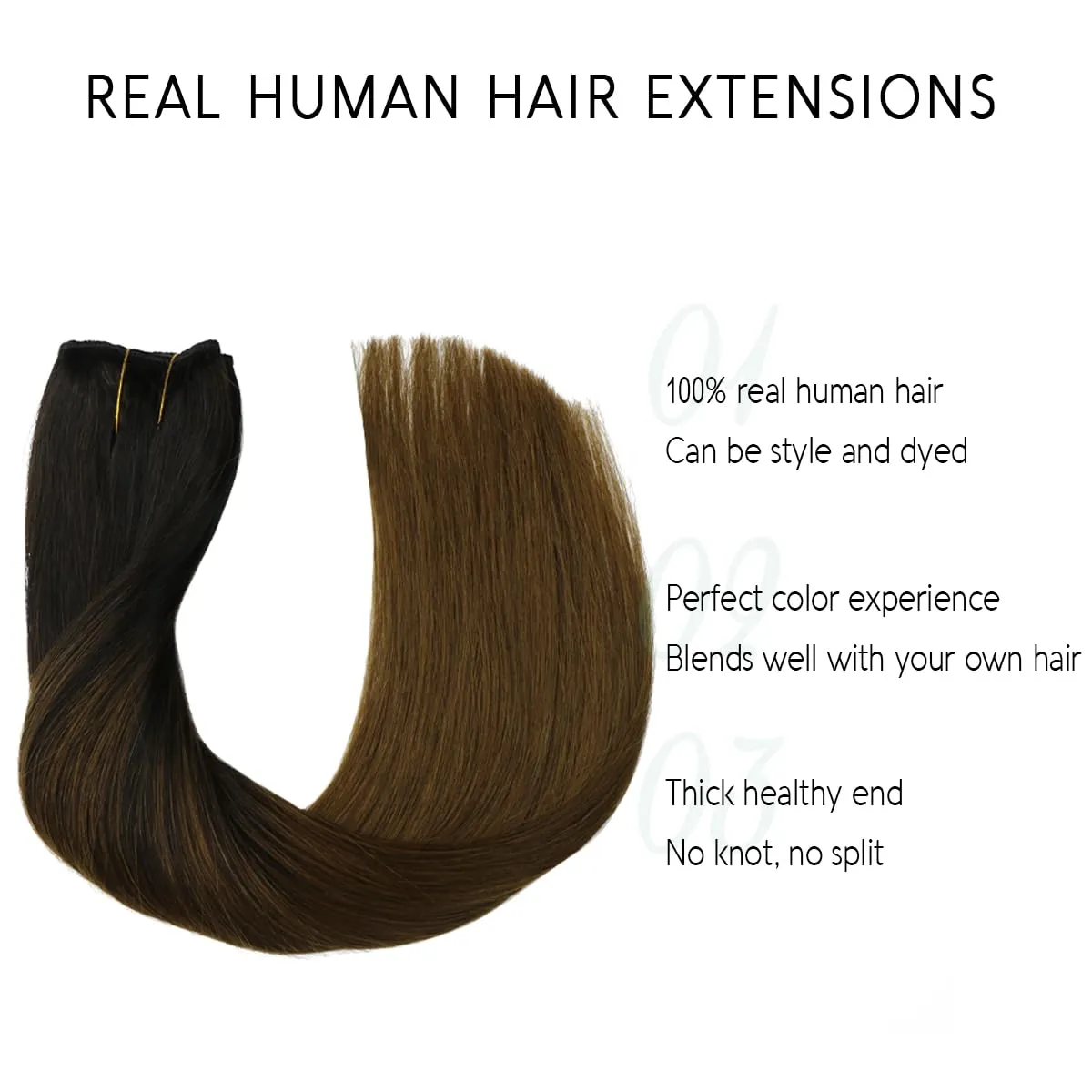 VINBAO Human Hair Extensions - Ombre Natural Black to Medium Brown - 18 Inch 85g Transparent Invisible Wire (1BT4)