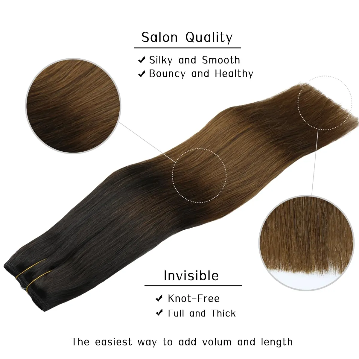 VINBAO Human Hair Extensions - Ombre Natural Black to Medium Brown - 18 Inch 85g Transparent Invisible Wire (1BT4)