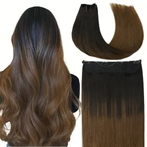 VINBAO Human Hair Extensions - Ombre Natural Black to Medium Brown - 18 Inch 85g Transparent Invisible Wire (1BT4)