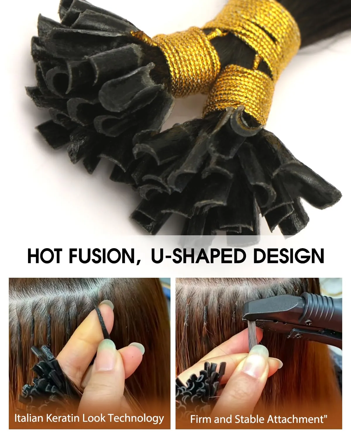 VINBAO U Tip Human Hair Extensions, Natural Black 50s 40g, Human Hair Extensions K Tip Hair Extensions, Hot Fusion Invisible Remy Keratin Hair Extensions 16in U Tip #1B