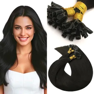 VINBAO U Tip Human Hair Extensions, Natural Black 50s 40g, Human Hair Extensions K Tip Hair Extensions, Hot Fusion Invisible Remy Keratin Hair Extensions 16in U Tip #1B