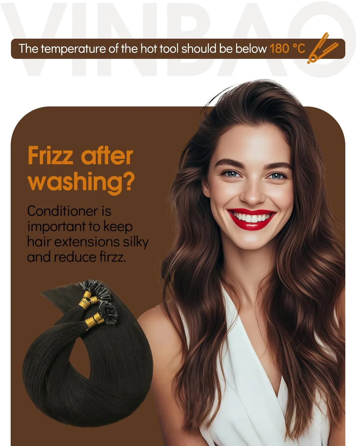 VINBAO U Tip Human Hair Extensions, Natural Black 50s 40g, Human Hair Extensions K Tip Hair Extensions, Hot Fusion Invisible Remy Keratin Hair Extensions 16in U Tip #1B