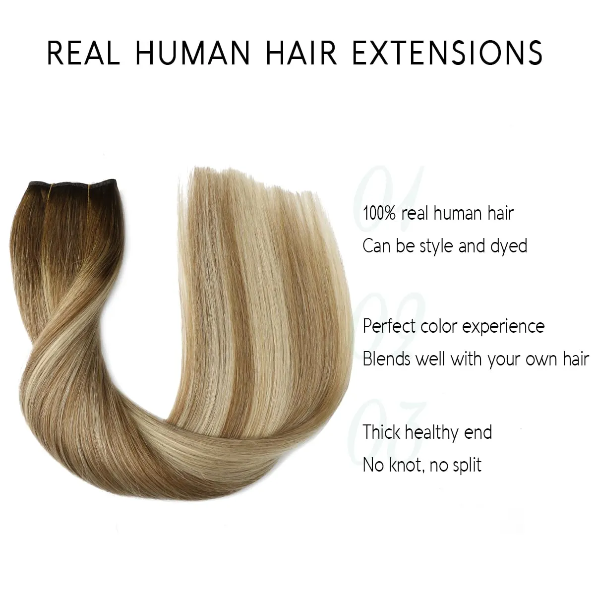VINBAO Wire Hair Extensions Human Hair Balayage Color 3 Fading to 8 and Highlight 22 Blonde Wire Hair 18 Inch 85g Secret Extensions with Invisible Line for Women (#3822 18in)