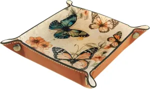 Vintage Butterfly Print Stacking Jewelry Organizer Trays, Small Desk Drawer Earring and Bracelet Storage Tray, Key Tray for Entryway Table, Decorative Ring Storage Tray