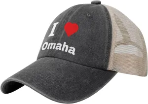 Vintage I Love Omaha Baseball Cap for Men Women Hats Cotton Breathable Mesh Cap