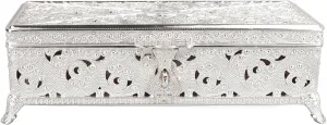 Vintage Metal Jewelry Box Soft Velvet Protection Rectangular Trinket Box for Girl Women Necklace Earrings Rings (Silver)