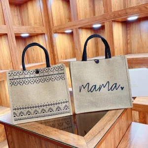 Vintage Natural Linen Simple Shopping Coarse Shoulder Bags