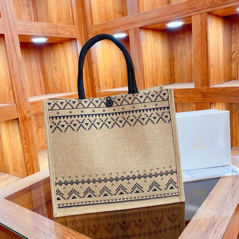 Vintage Natural Linen Simple Shopping Coarse Shoulder Bags