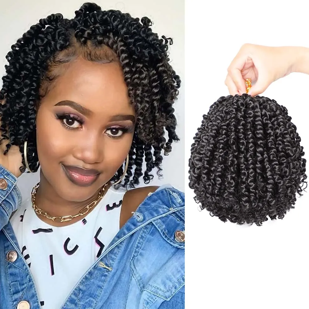 VIOLET Passion Twist Crochet Hair 6 Inch 9 Packs Natural Black Passion Twist Hair Short Twist Hair Prelooped Crochet Hair for Black Women（1B，6 Inch，9 Packs）