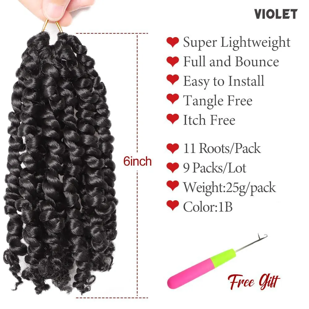 VIOLET Passion Twist Crochet Hair 6 Inch 9 Packs Natural Black Passion Twist Hair Short Twist Hair Prelooped Crochet Hair for Black Women（1B，6 Inch，9 Packs）
