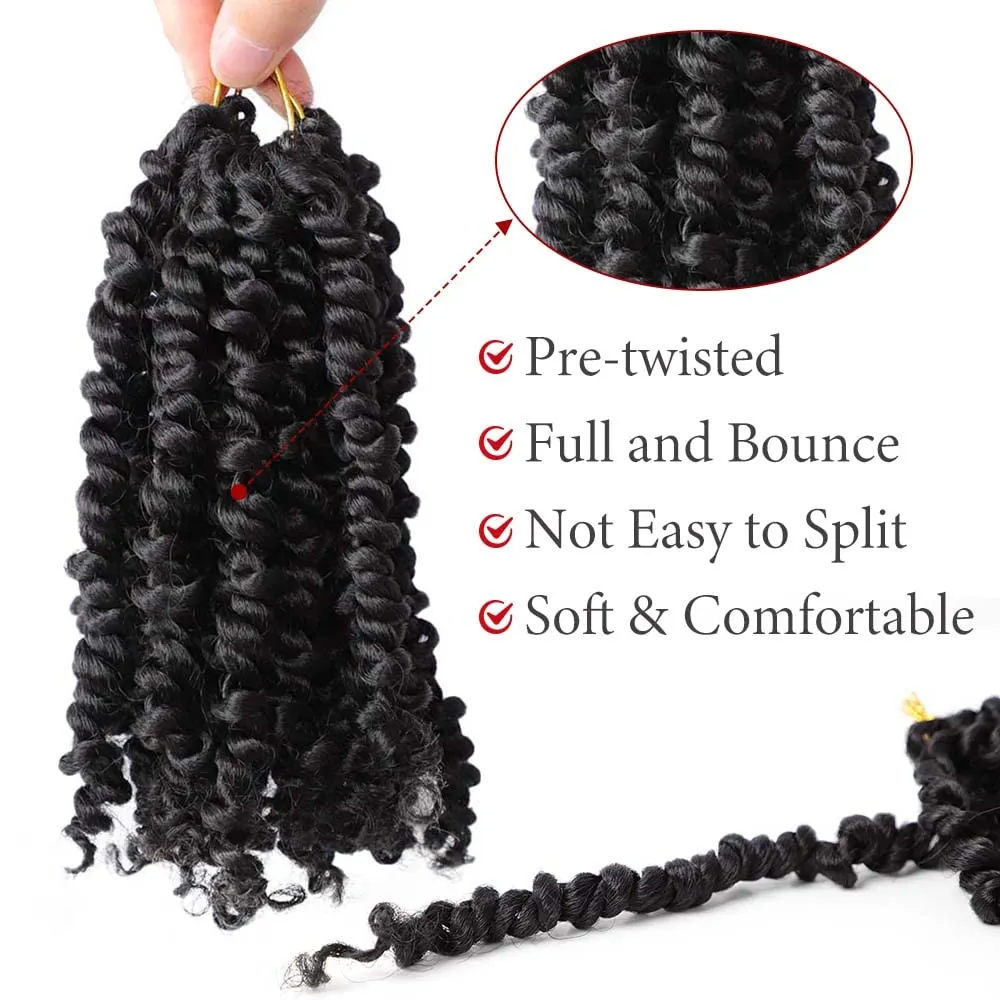 VIOLET Passion Twist Crochet Hair 6 Inch 9 Packs Natural Black Passion Twist Hair Short Twist Hair Prelooped Crochet Hair for Black Women（1B，6 Inch，9 Packs）